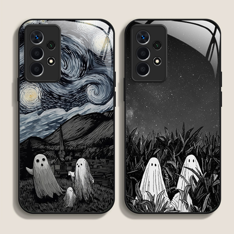 Phone Cases Drawing - 재미있는 유령 추상 예술 패턴 강화유리