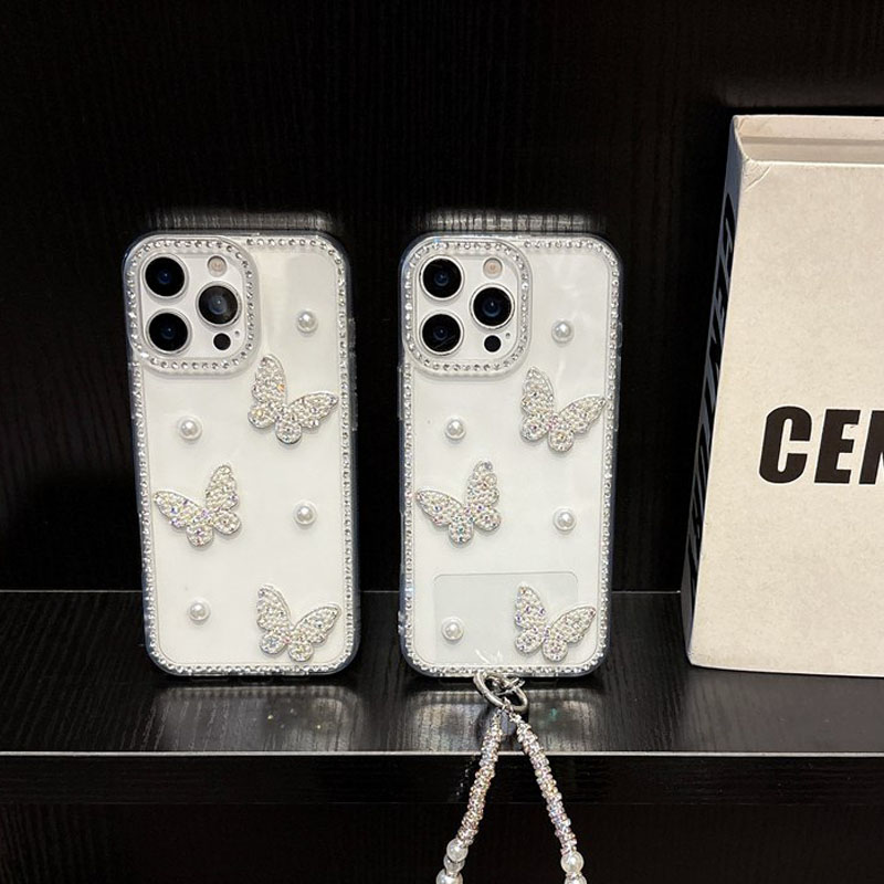 Phone Cases Loopy - 진주 나비 블링 다이아몬드 투명 폰