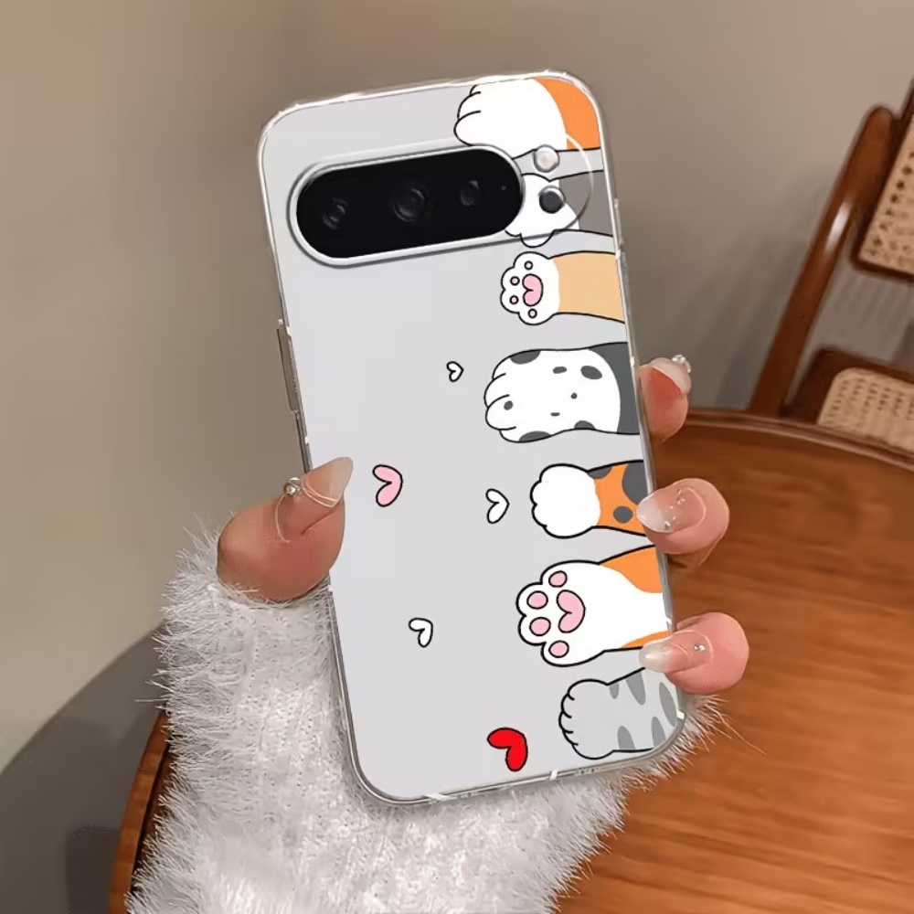 Phone Cases Google Pixel 9A - 만화 고양이 발자국 크리스탈 투명 실리콘