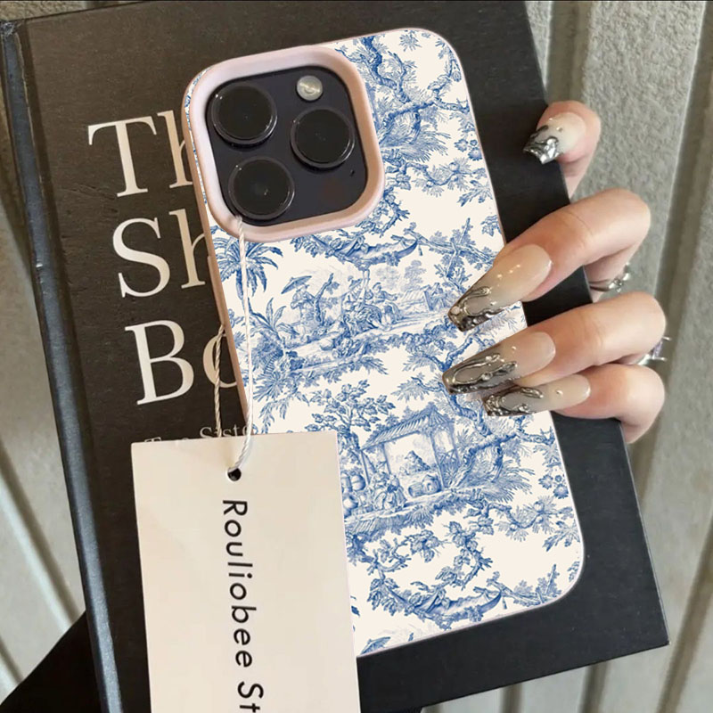 Phone Cases Trendy - 패션 블루 화이트 도자기 폰 케이스