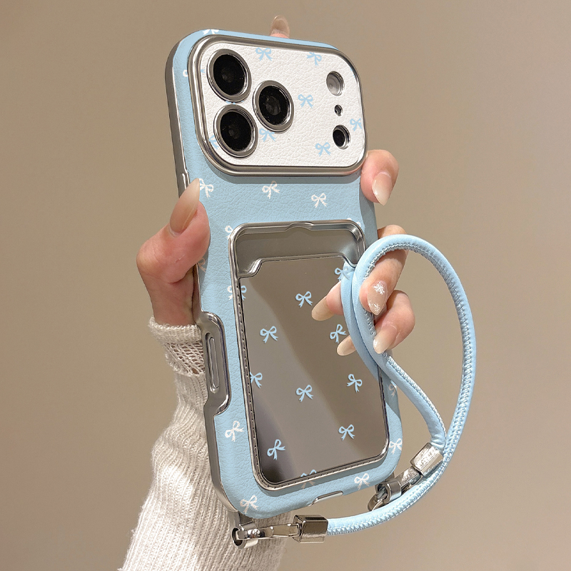 Phone Cases With Wallet - 귀여운 리본 거울 카드 홀더 폰