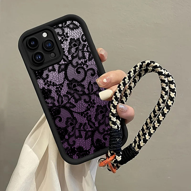 Phone Cases With Straps - 블랙 퍼플 레이스 핸드 스트랩 폰