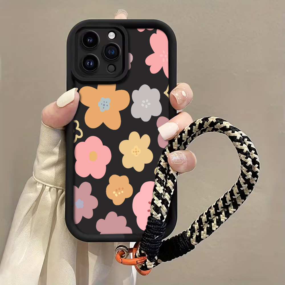 Phone Cases With Straps - 마카롱 플라워 스트랩 로프 폰 케이스
