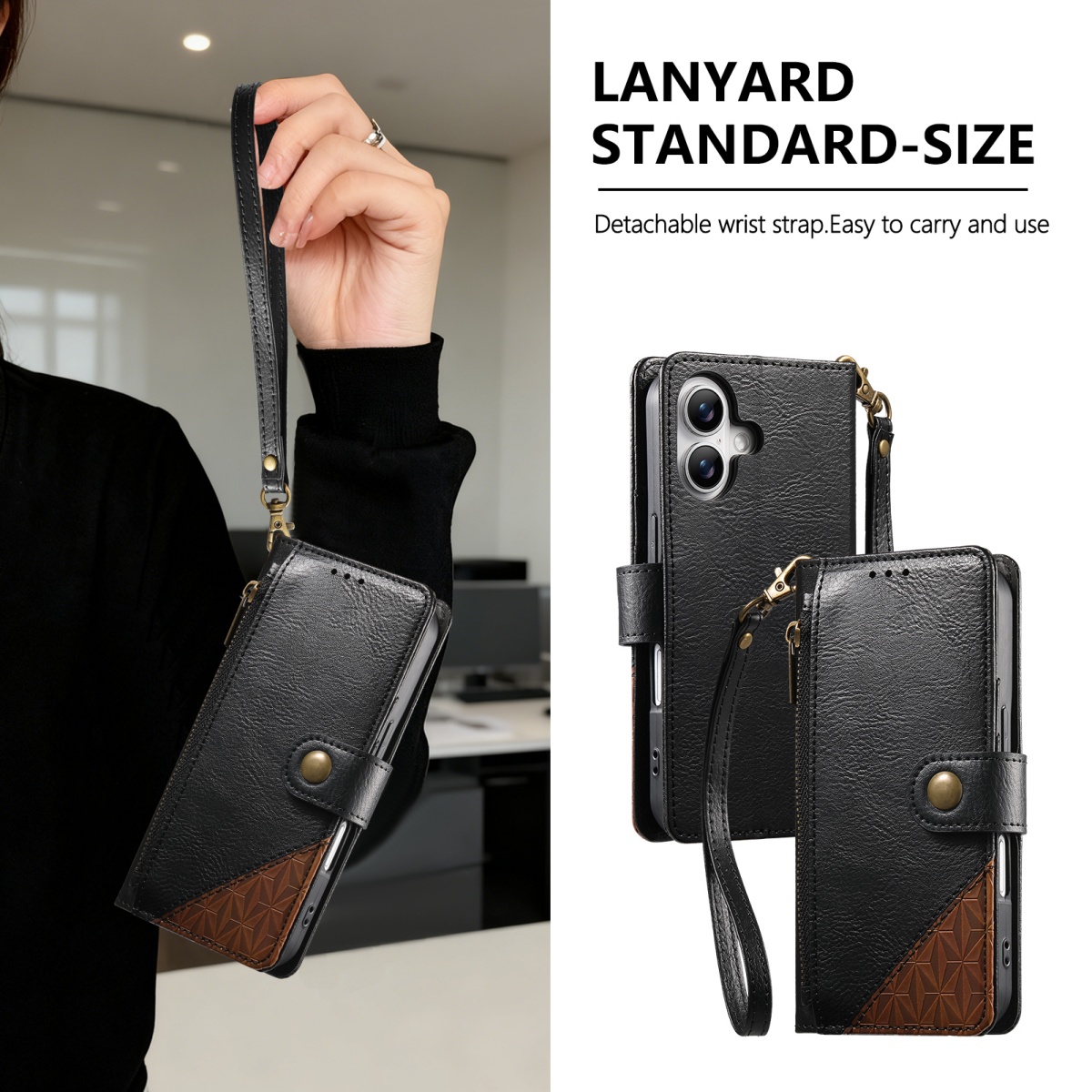 Phone Cases With Wallet - PU 가죽 지퍼 손목 스트랩 플립