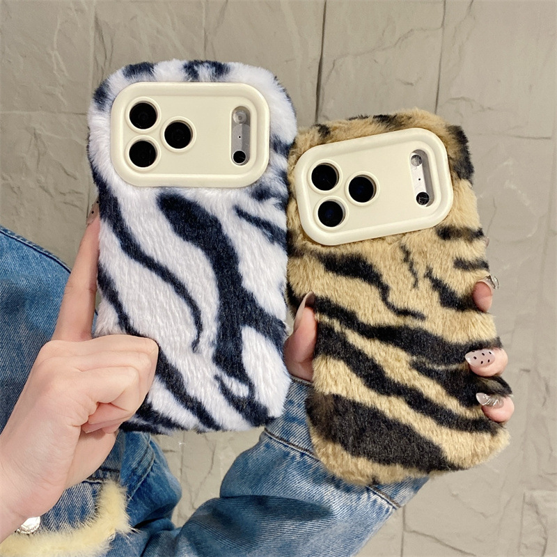 Phone Cases Iphone 15 - 럭셔리 지브라 패턴 플러시 폰 케이스