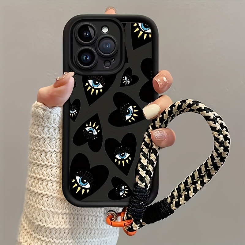 Phone Cases With Straps - 블랙 러브 하트 아이 핸드 스트랩