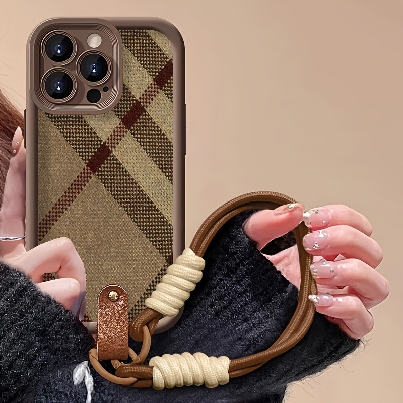 Phone Cases With Straps - 브라운 스트라이프 랜야드 스트랩 로프 폰