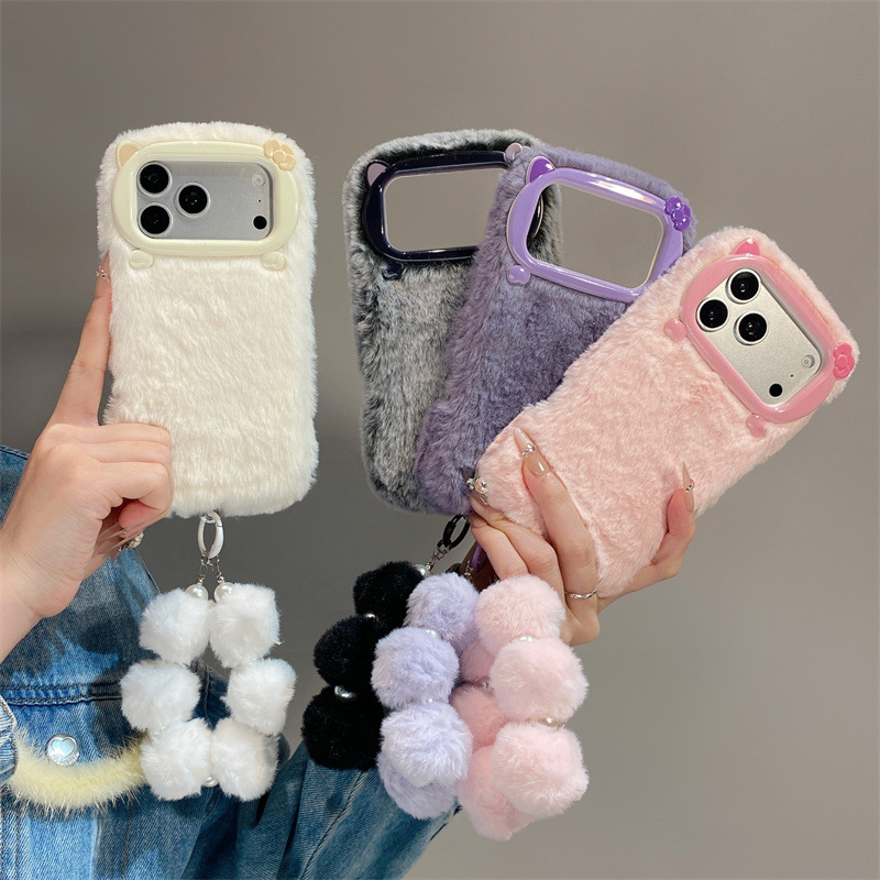 Phone Cases For Iphone 17 - 고급 솔리드 컬러 퍼리 플러시 폰