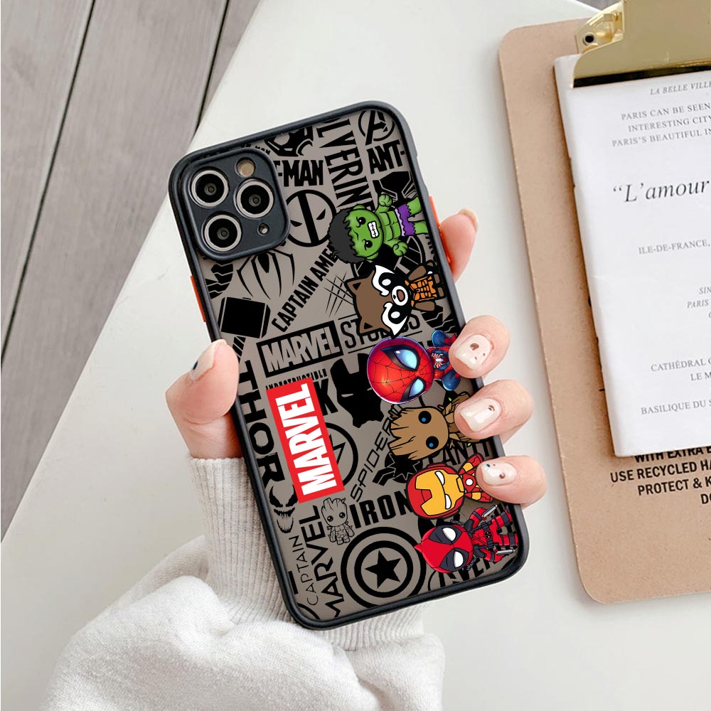 Phone Cases Rugged - 귀여운 마블 히어로즈 무광 반투명 케이스