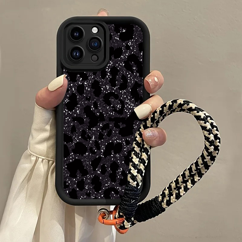 Phone Cases With Straps - 검은색 반점 표범 무늬 핸드 스트랩