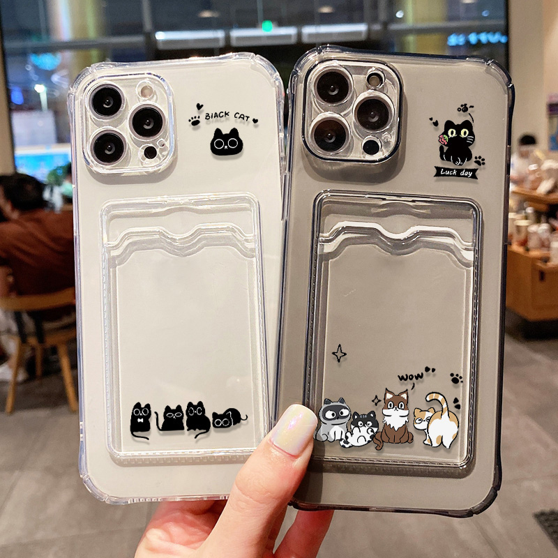 Phone Cases With Wallet - 귀여운 검은 고양이 폰 케이스 아이폰