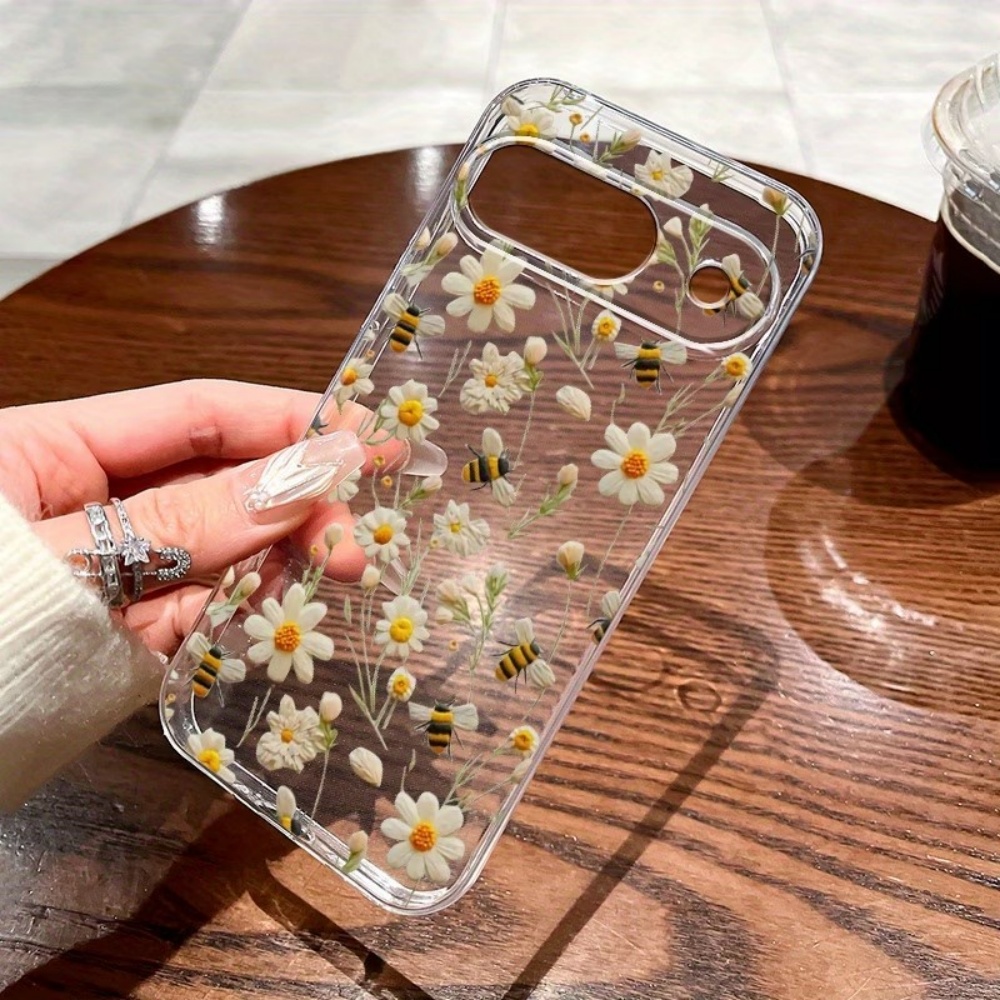 Phone Cases Google Pixel 9A - 귀여운 꿀벌 꽃무늬 소프트 투명 폰