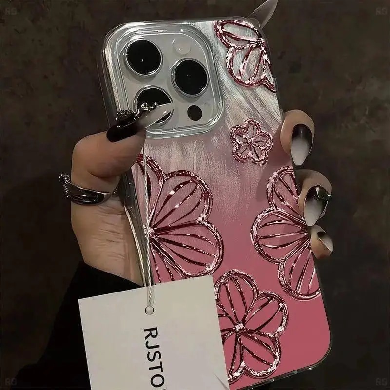 Phone Cases You Can Design - 패셔너블한 그라데이션 유리 꽃 고급 깃털