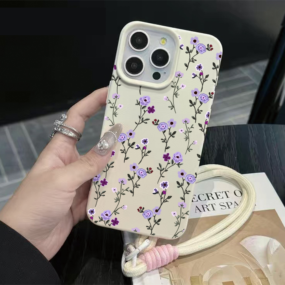 얇은 나뭇가지 모양의 보라색 꽃무늬 스트랩 로프 폰 케 - Phone Cases With Straps 리뷰 및 가격