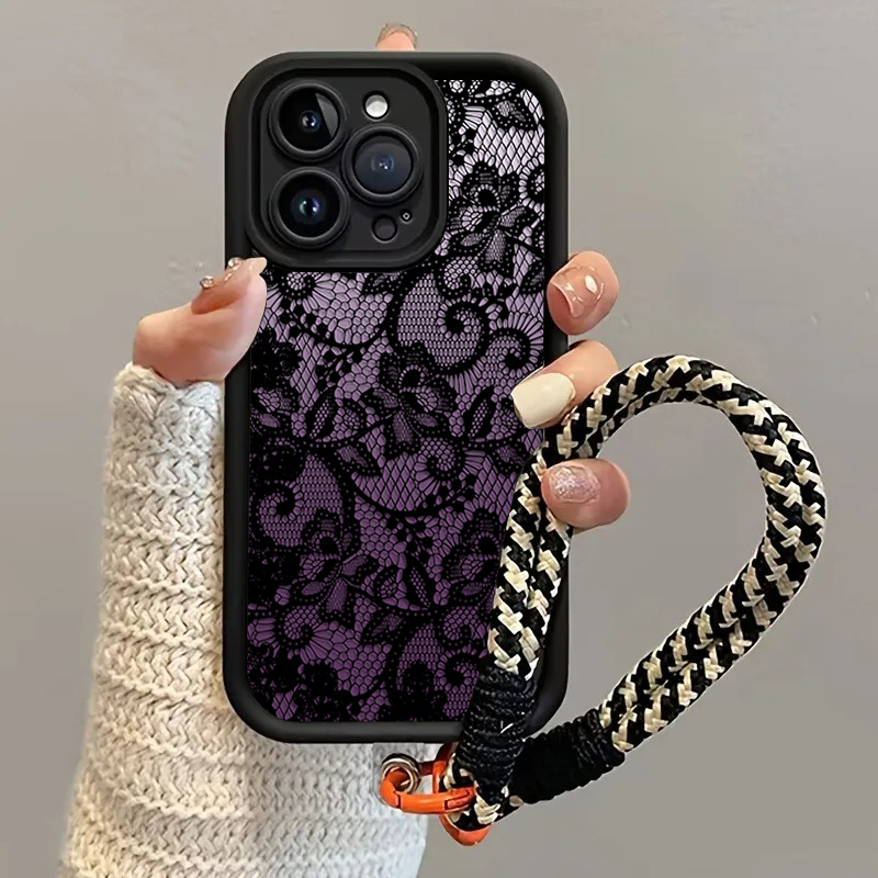 블랙 퍼플 레이스 핸드 스트랩 폰 케이스 삼성 갤럭시  - Phone Cases With Straps 리뷰 및 가격