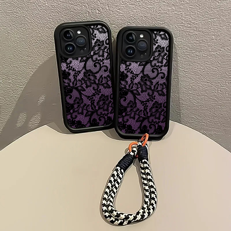 블랙 퍼플 레이스 핸드 스트랩 폰 케이스 삼성 갤럭시  - Phone Cases With Straps 리뷰 및 가격