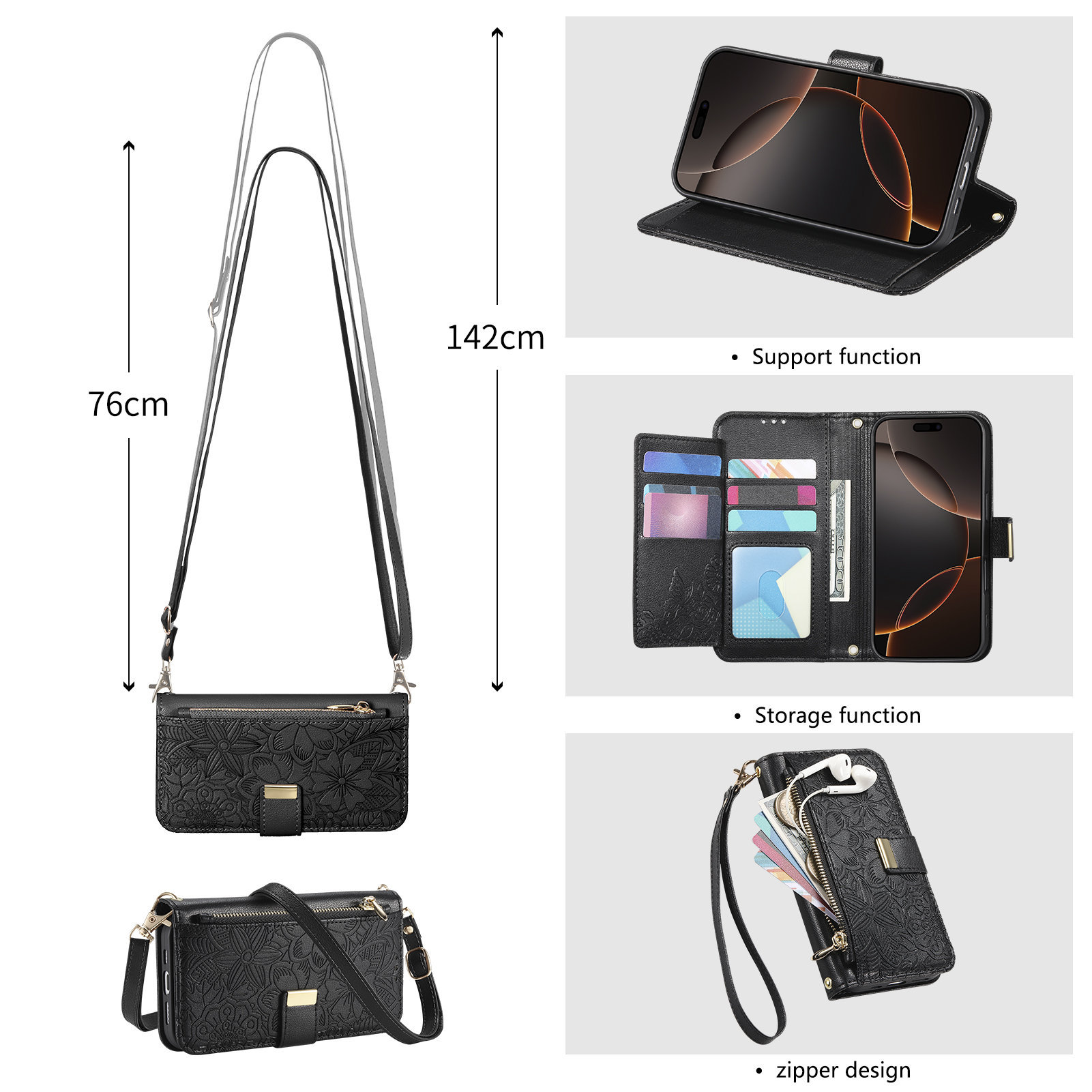 가죽 지퍼 크로스바디 플립 지갑 카드 슬롯 폰 케이스  - Phone Cases With Wallet 리뷰 및 가격
