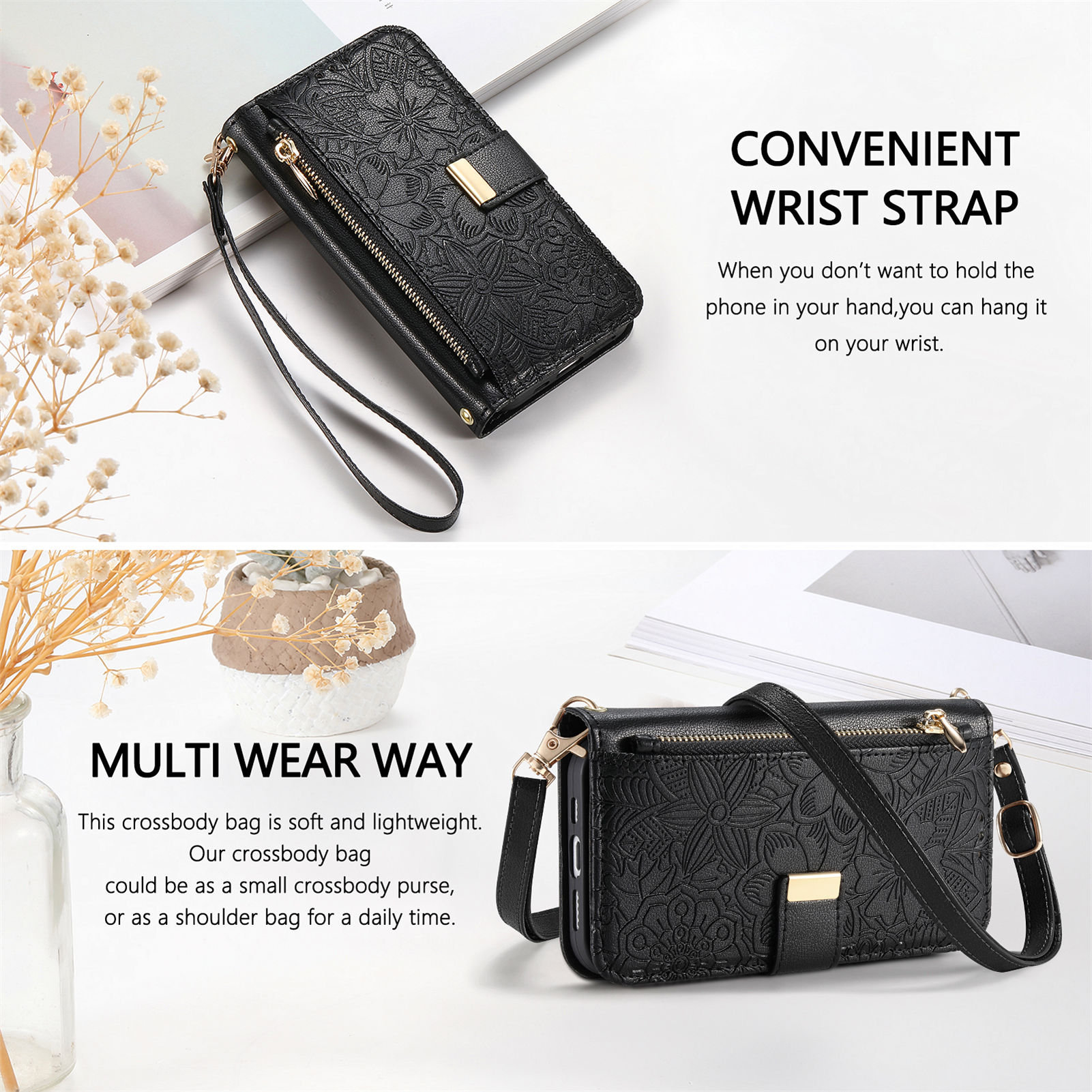 가죽 지퍼 크로스바디 플립 지갑 카드 슬롯 폰 케이스  - Phone Cases With Wallet 리뷰 및 가격