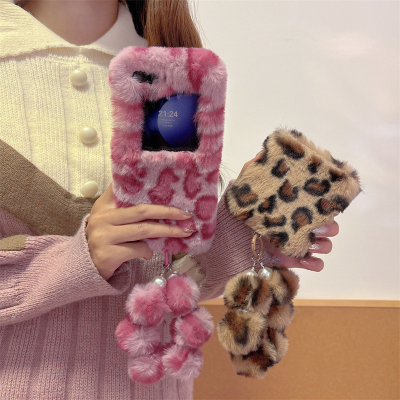 패션 레오파드 프린트 플러피 플러시 손목 스트랩 브래킷 - Phone Cases With Straps 리뷰 및 가격