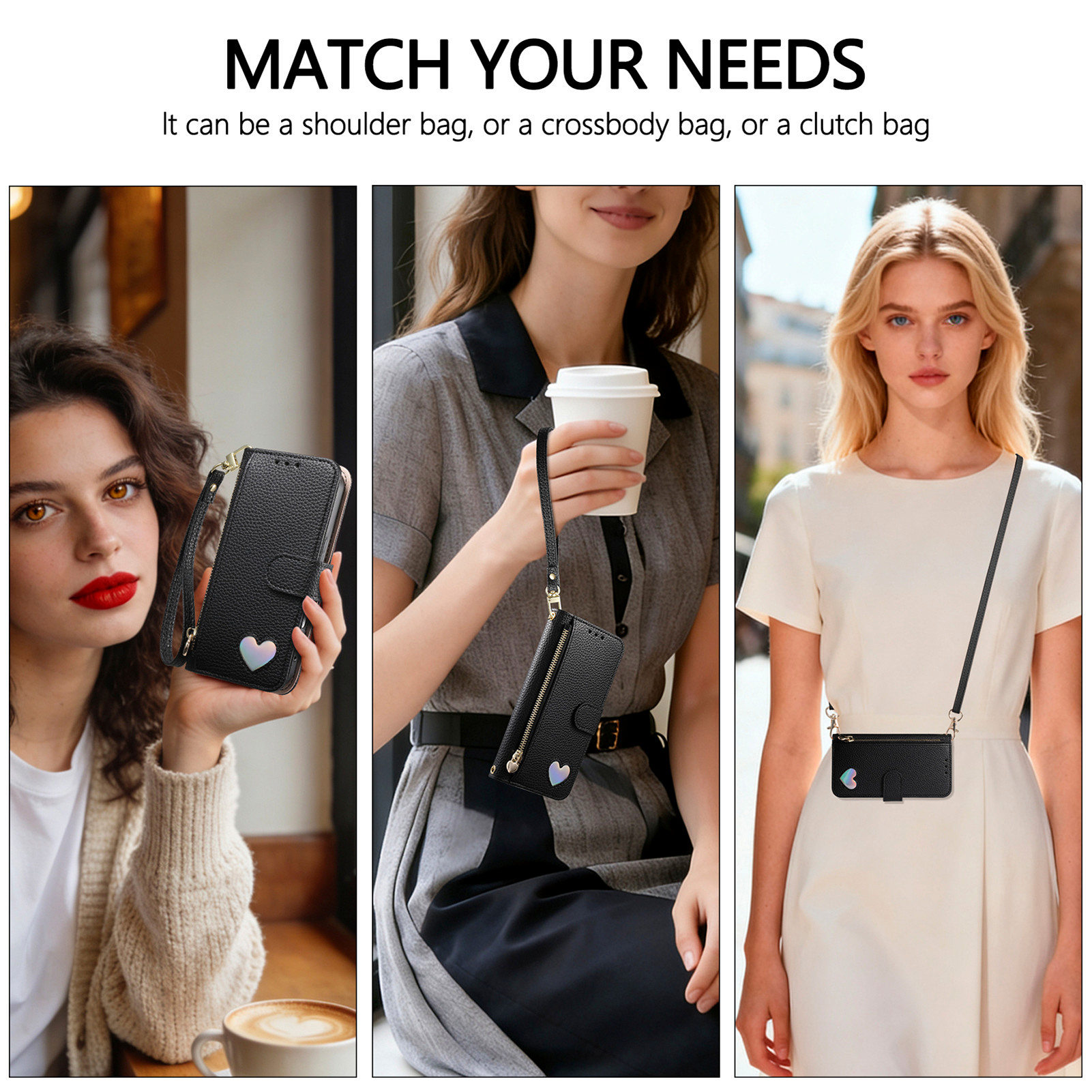 PU 가죽 지퍼 크로스바디 손목 스트랩 플립 지갑 카드 - Phone Cases With Wallet 리뷰 및 가격