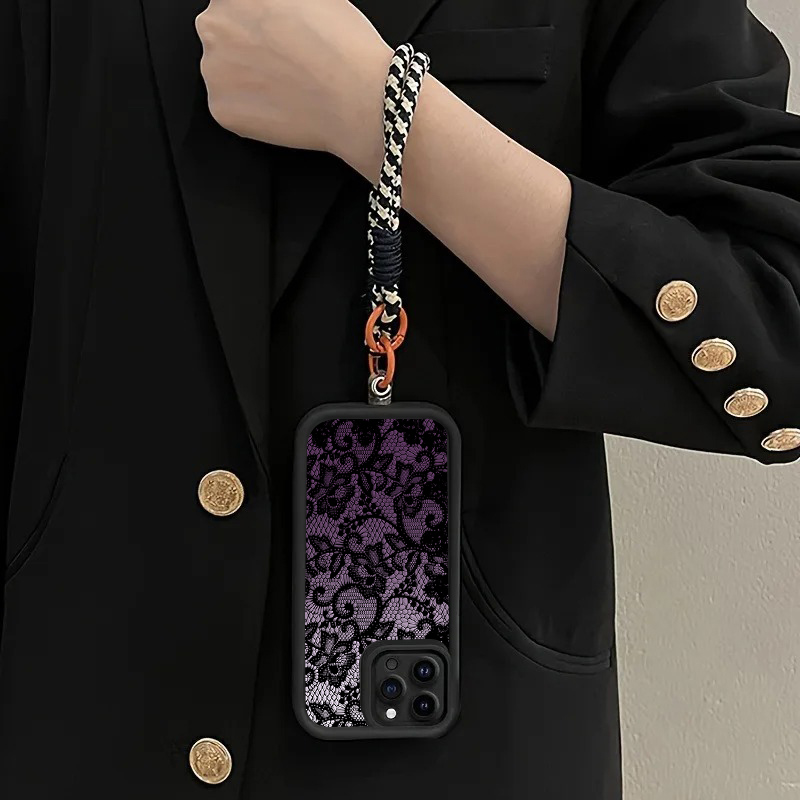 블랙 퍼플 레이스 핸드 스트랩 폰 케이스 아이폰 16  - Phone Cases With Straps 리뷰 및 가격